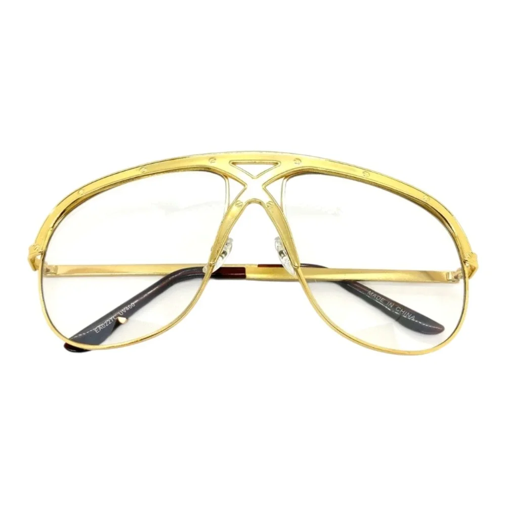 Aviator Glasses Unisex OS Gold New Oversized Clear Lens Shield X-Bridge EA0227C